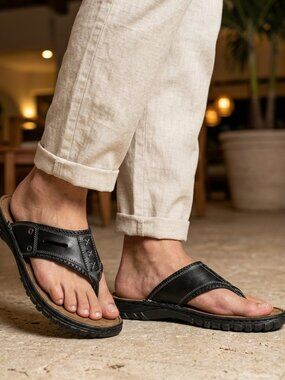 Men's Sandals Flip Flop Open Toe Sandals Black Size 10